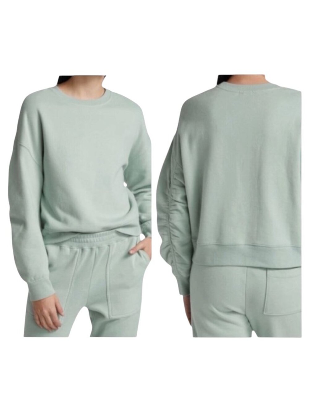 Rails Sweatshirt Women Large Light Seafoam Green Hilda Gathered Sleeve Cropped